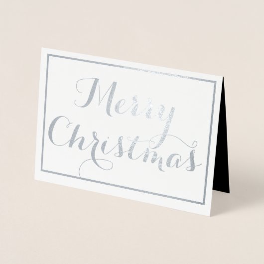 Elegant Merry Kerstscript Typografie Silver Folie Kaarten (Voorkant)