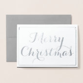 Elegant Merry Kerstscript Typografie Silver Folie Kaarten (Voorkant met envelop)