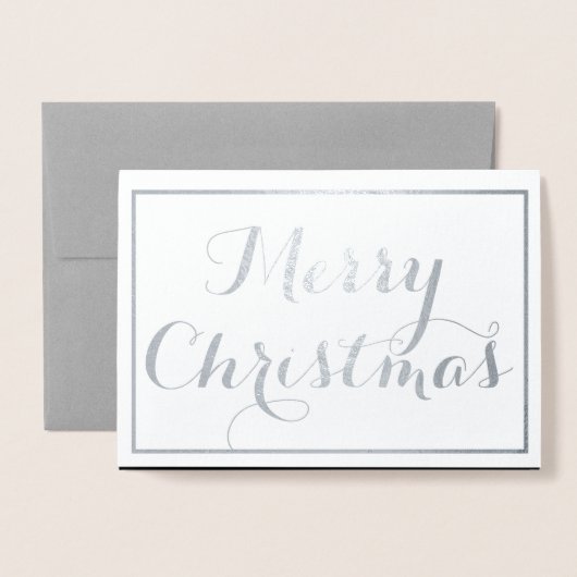 Elegant Merry Kerstscript Typografie Silver Folie Kaarten (Voorkant met envelop)
