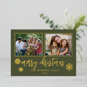 Elegant Merry kerstsnowflakes 2 Foto Folie Feestdagenkaart (Staand Voorkant)