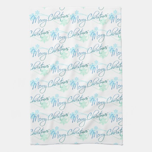Elegant Merry kerstsnowflakes Blue Theedoek (Verticaal)