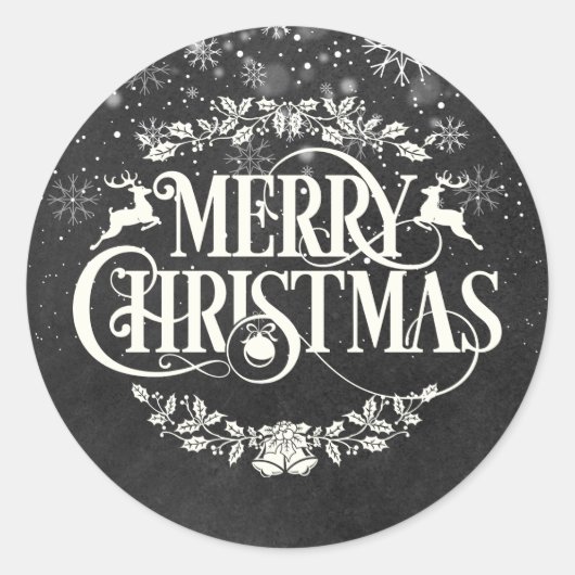 Elegant Merry Kerstsnowflakes Chalkboard Ronde Sticker (Voorkant)