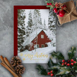 Elegant Merry kerstsnowflakes Foto Folie Feestdagenkaart<br><div class="desc">Foto: folie script tekst "Merry Kerstmis" met folie sneeuwvlokken. De achtergrond kenmerkt een stevige achtergrondkleur. Foto van de sjabloon van de plaatjeshouder met dank aan Unsplash.</div>