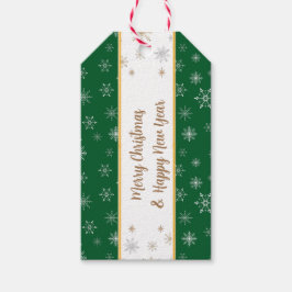 Elegant Merry-kerstsnowflakes op groen Cadeaulabel