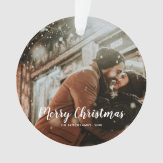 Elegant Merry-kersttekst | Roos Gold | Foto Ornament