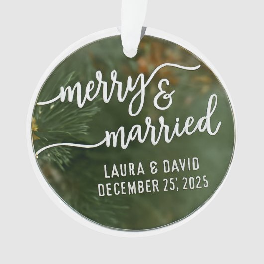 Elegant "Merry & Married" Kerstversiering Ornament (voorkant)