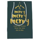 Elegant Merry Mistletoe Christmas Holiday Green Medium Cadeauzakje (Voorkant)