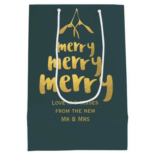 Elegant Merry Mistletoe Christmas Holiday Green Medium Cadeauzakje (Achterkant)