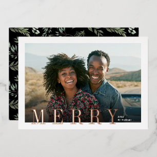 Elegant Merry Overlay Typografie Kerstmis Folie Feestdagenkaart