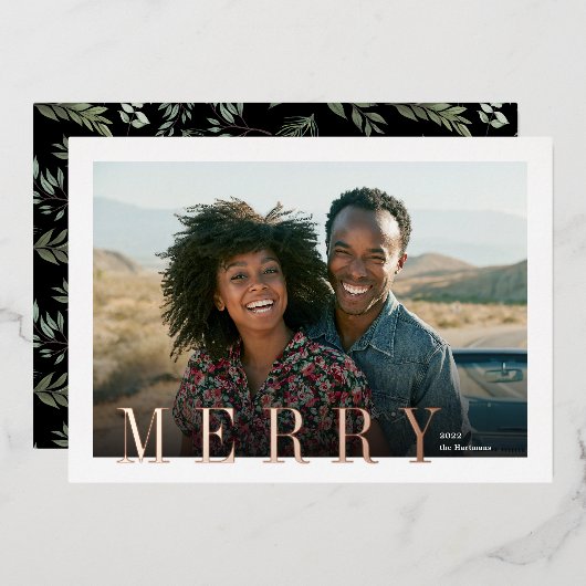 Elegant Merry Overlay Typografie Kerstmis Folie Feestdagenkaart (Voorkant / Achterkant)