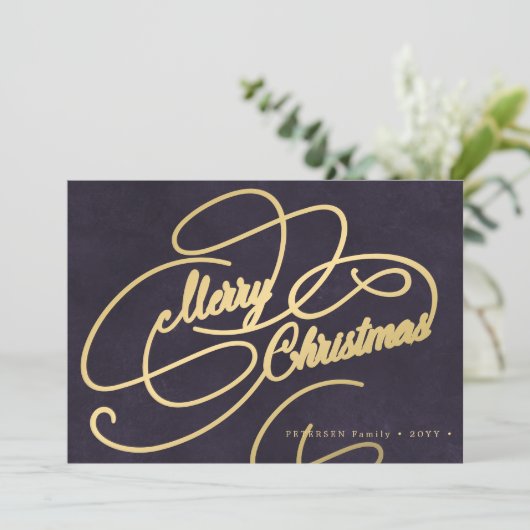 Elegant Merry paars met het kerstscript Feestdagenkaart (Staand voorkant)