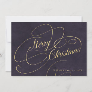 Elegant Merry paars met het kerstscript Feestdagenkaart