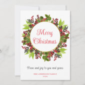 Elegant Merry Red Berries Holiday Card Feestdagenkaart (Voorkant)