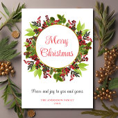Elegant Merry Red Berries Holiday Card Feestdagenkaart
