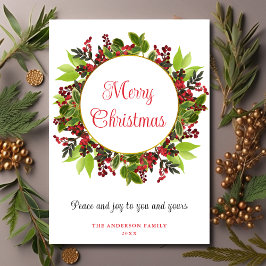 Elegant Merry Red Berries Holiday Card Feestdagenkaart