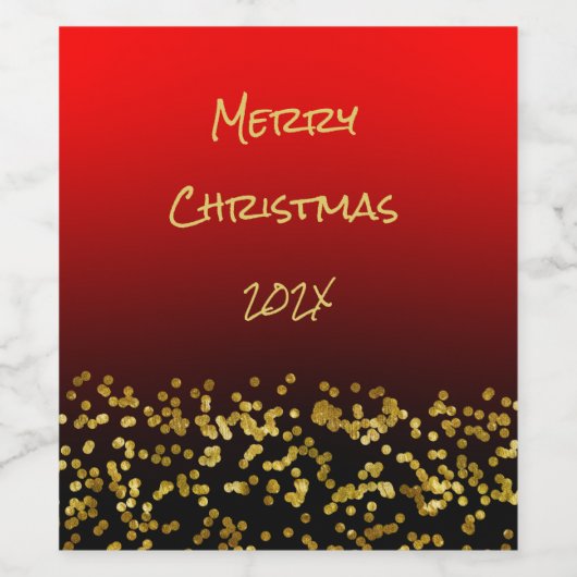 Elegant Merry Red Black Glitter Wijn Etiket (Enkel label)