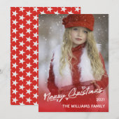 Elegant Merry Red Fun Holiday Fotokaart Feestdagenkaart (Voorkant / Achterkant)