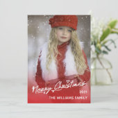 Elegant Merry Red Fun Holiday Fotokaart Feestdagenkaart (Staand voorkant)