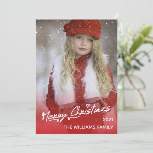 Elegant Merry Red Fun Holiday Fotokaart Feestdagenkaart (Staand voorkant)