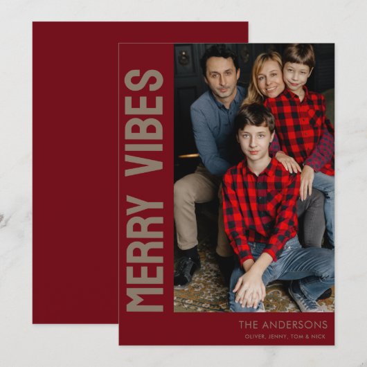 Elegant Merry Vibes Custom Photo Feestdagenkaart (Voorkant / Achterkant)