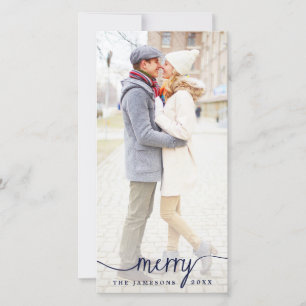 Elegant Merry White Overlay Holiday Fotokaart Feestdagenkaart