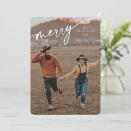 Elegant Merry White Typographic Script Feestdagenkaart