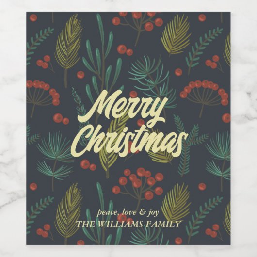 Elegant Merry Winter Botanical Wijn Etiket (Enkel label)
