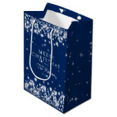 Elegant Merry Winter Sparkle Navy Blue Medium Cadeauzakje (Voorkant Gekanteld)