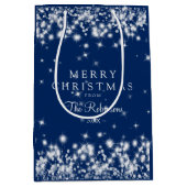 Elegant Merry Winter Sparkle Navy Blue Medium Cadeauzakje (Voorkant)