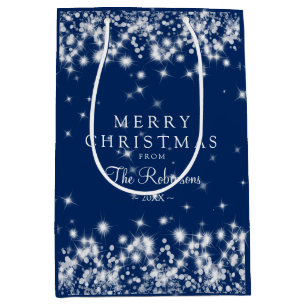 Elegant Merry Winter Sparkle Navy Blue Medium Cadeauzakje