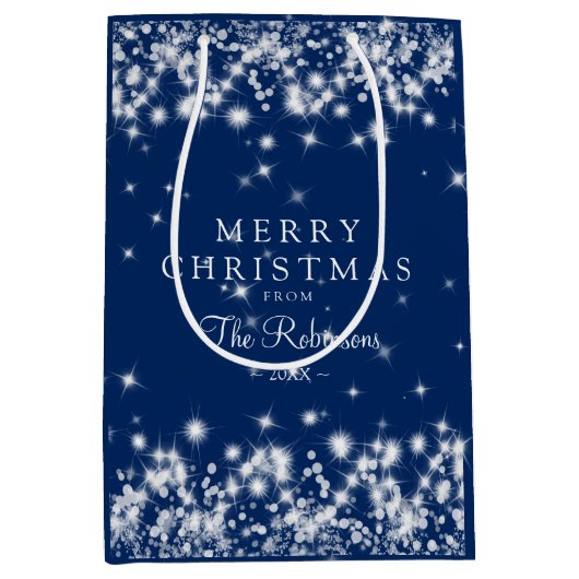 Elegant Merry Winter Sparkle Navy Blue Medium Cadeauzakje (Voorkant)