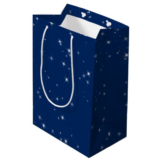 Elegant Merry Winter Sparkle Navy Blue Medium Cadeauzakje (Achterkant Gekanteld)
