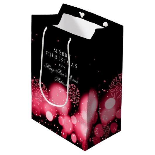 Elegant Merry Winter Wonder Red Medium Cadeauzakje (Voorkant Gekanteld)