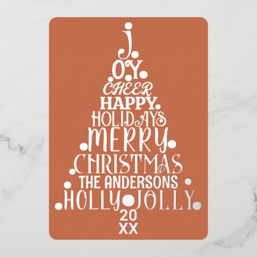 Elegant Merry Word Art - kerstfilm Silver Folie Feestdagenkaart (Voorkant)