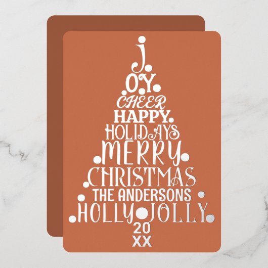 Elegant Merry Word Art - kerstfilm Silver Folie Feestdagenkaart (Voorkant / Achterkant)