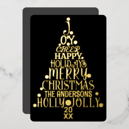 Elegant Merry Word Art - kerstmis zwart goud Folie Feestdagenkaart