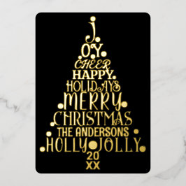 Elegant Merry Word Art - kerstmis zwart goud Folie Feestdagenkaart