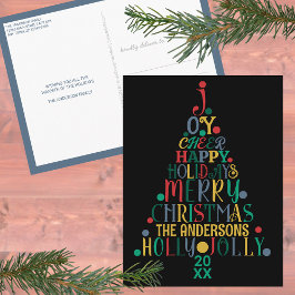 Elegant Merry Word Art Tree Colorful Black Cute Briefkaart