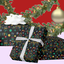 Elegant Merry Word Art Tree Colorful Black Fun Cadeaupapier