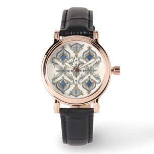 Elegant met blauwgrijze patroon kunst, Dameshorlog Horloge