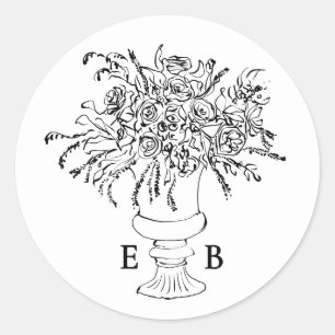Elegant met de hand getekend bloemendrukwerk monog ronde sticker