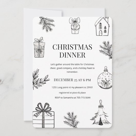 Elegant met de hand getekend kerstdiner kaart (Voorkant)