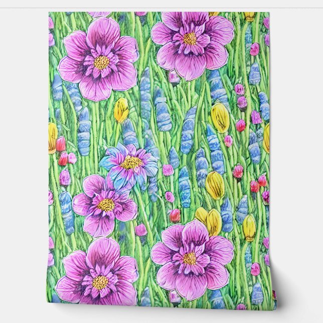 Elegant met de hand getekend patroon van mooie blo behang (Afrollen)