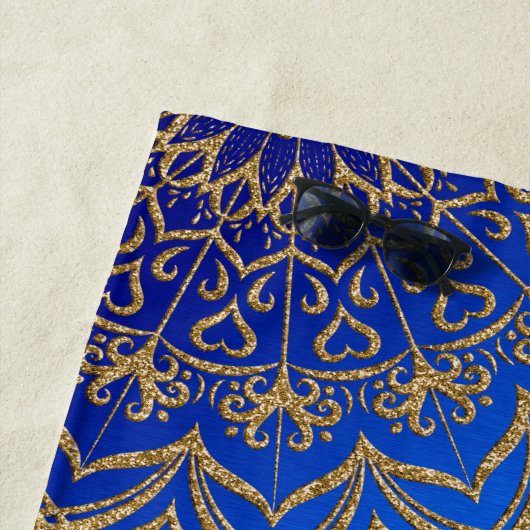 Elegant met de naam Royal Blue en Gold Mandala Strandlaken (In situ)