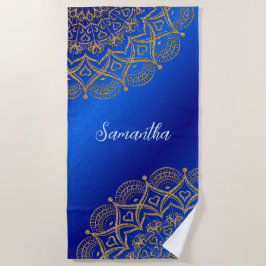 Elegant met de naam Royal Blue en Gold Mandala Strandlaken