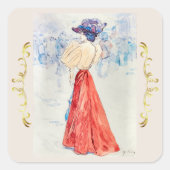 Elegant met een rode rok van Henry Somm Vierkante Sticker (Voorkant)