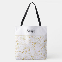 Elegant met gouden en witte orchideeën chic white tote bag