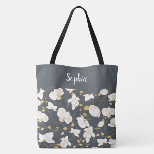 Elegant met gouden en witte orchideeën grijs tote bag (Achterkant)