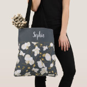 Elegant met gouden en witte orchideeën grijs tote bag (Dichtbij)