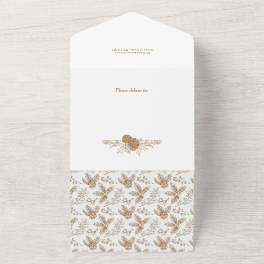 Elegant met gouden kerstflora 5-foto's all in one uitnodiging (Buitenkant)